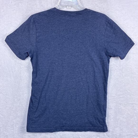 VTG Y2K Mens Navy Blue Abstract Geometric Art Graphic Design Modern Rave Shirt - Picture 3 of 6